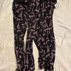 Black and Pink Bonjour Eiffel Tower Leggings 2 pairs